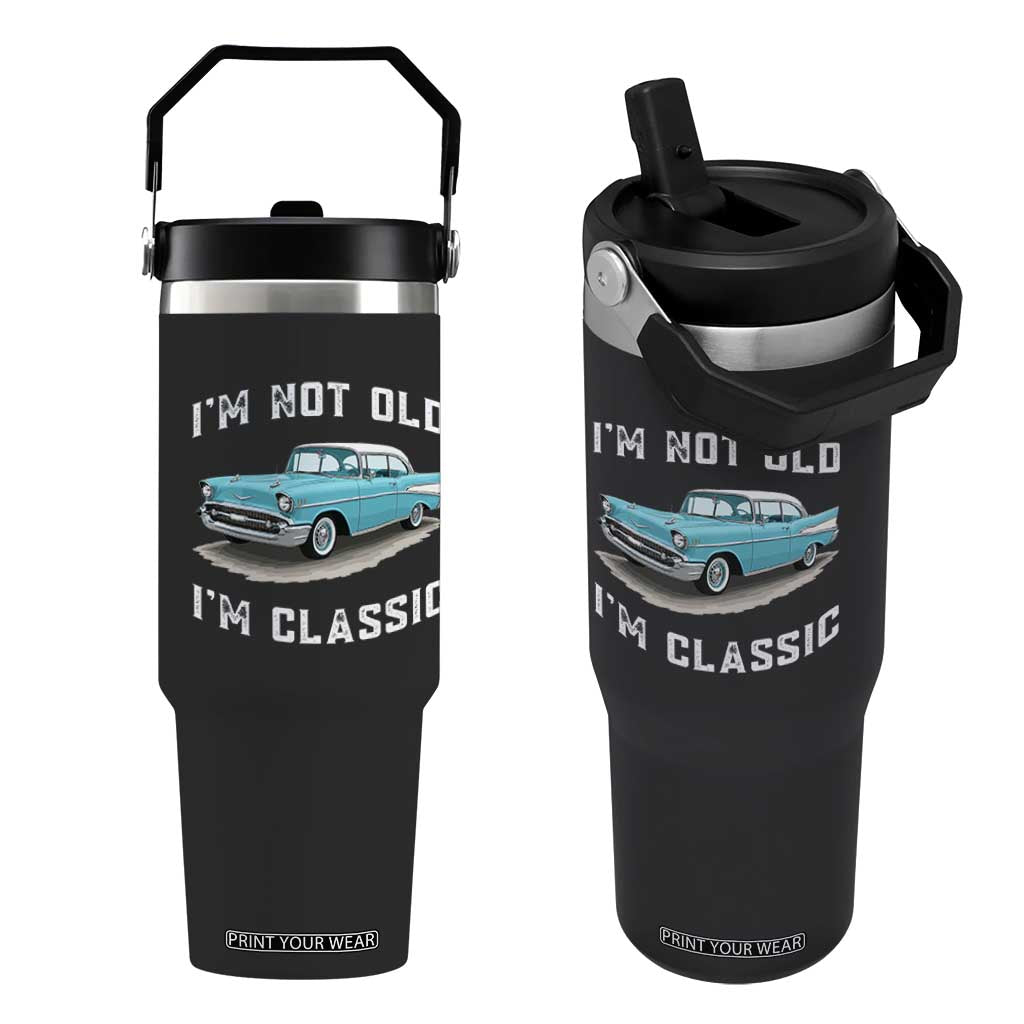 I'm Not Old I'm Classic Flip Straw Tumbler Vintage 1957 Turquoise Classic Car