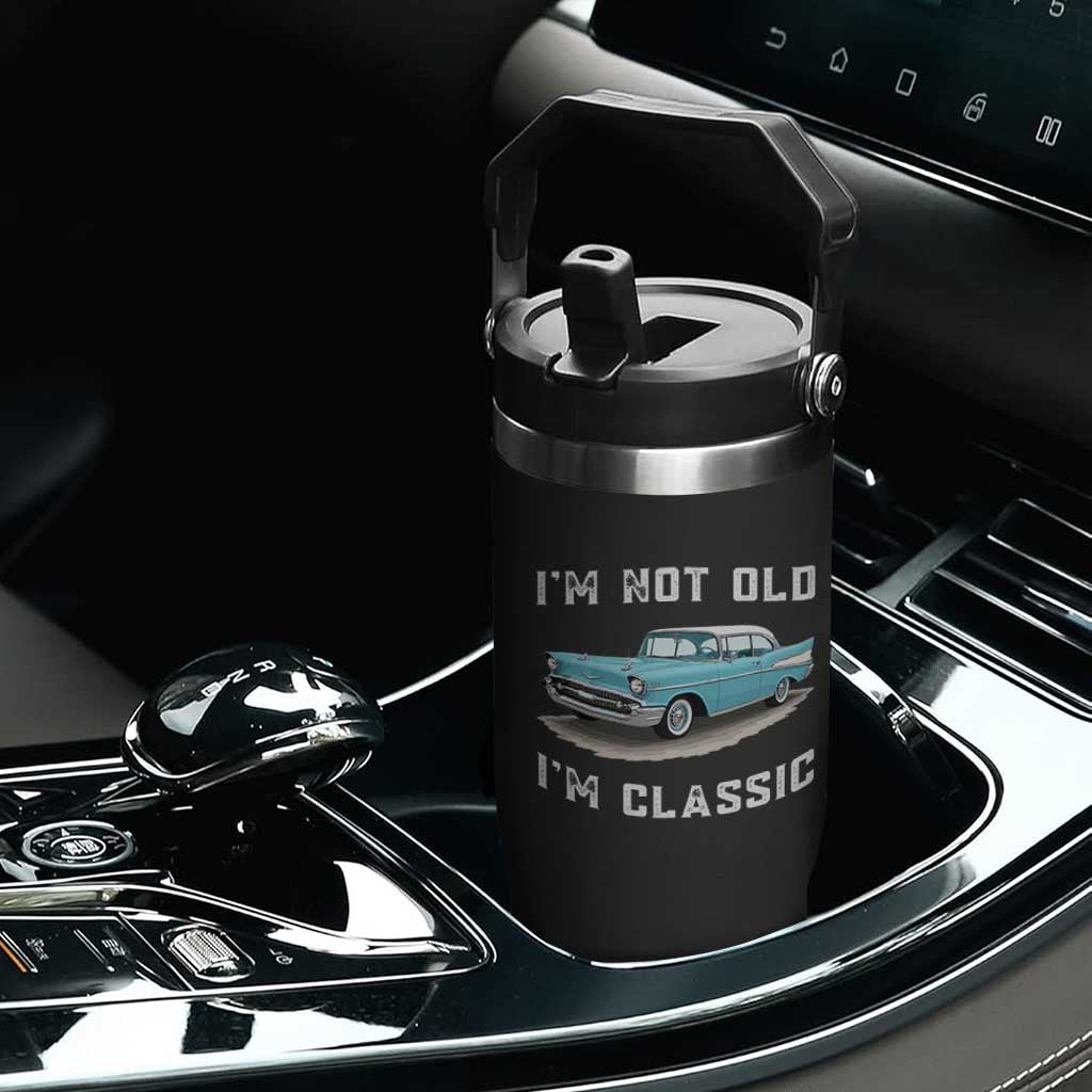 I'm Not Old I'm Classic Flip Straw Tumbler Vintage 1957 Turquoise Classic Car
