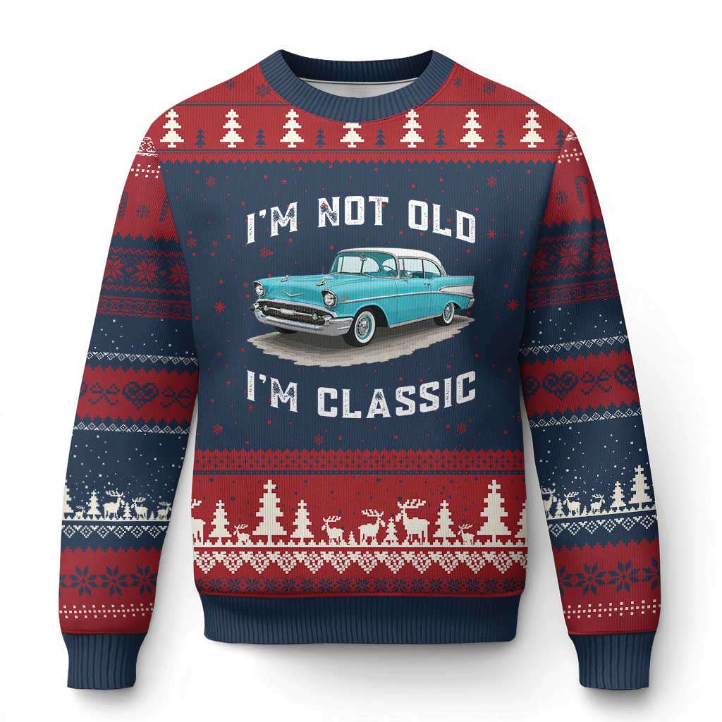 I'm Not Old I'm Classic Ugly Christmas Sweater Vintage 1957 Turquoise Classic Car