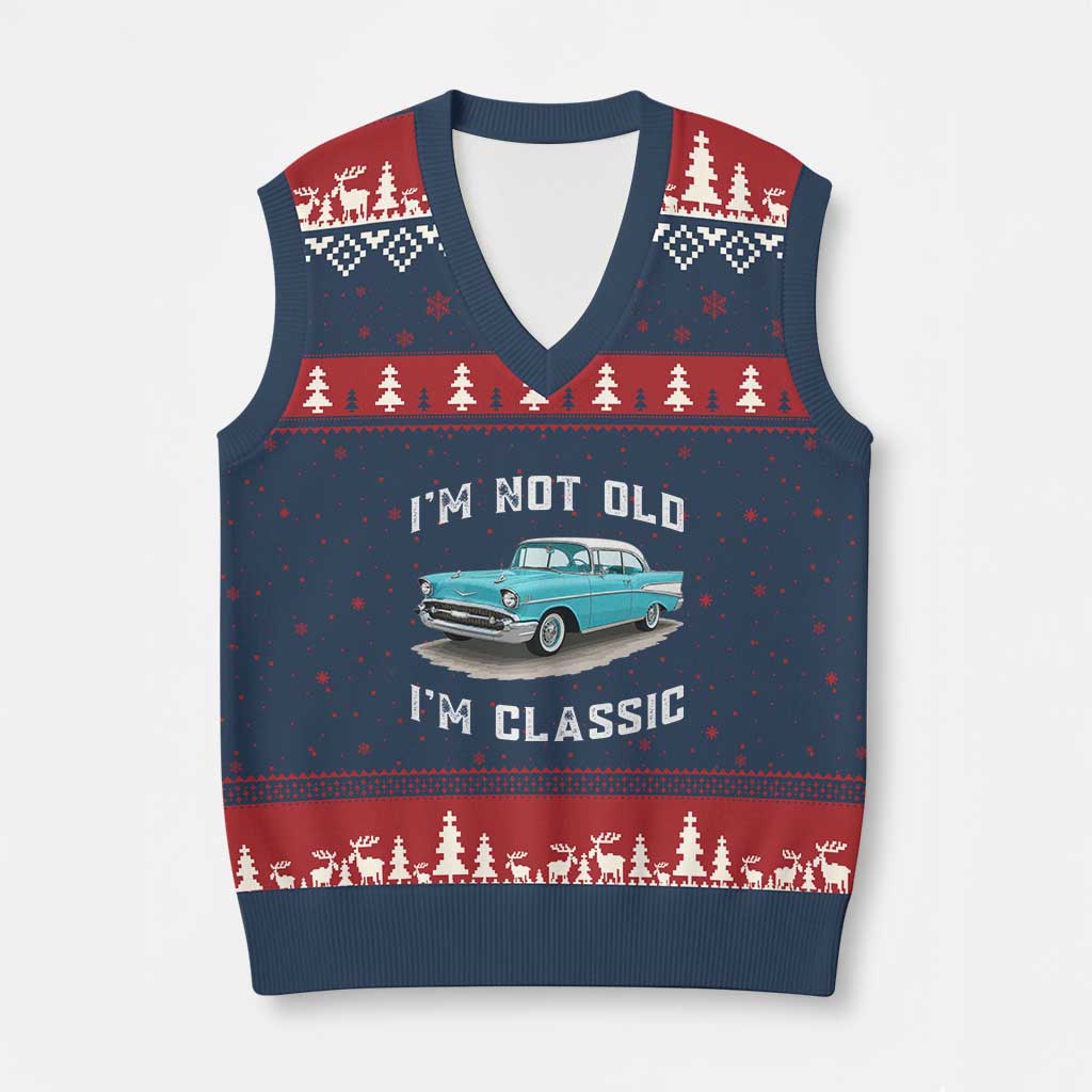 I'm Not Old I'm Classic V-Neck Knit Sweater Vest Vintage 1957 Turquoise Classic Car