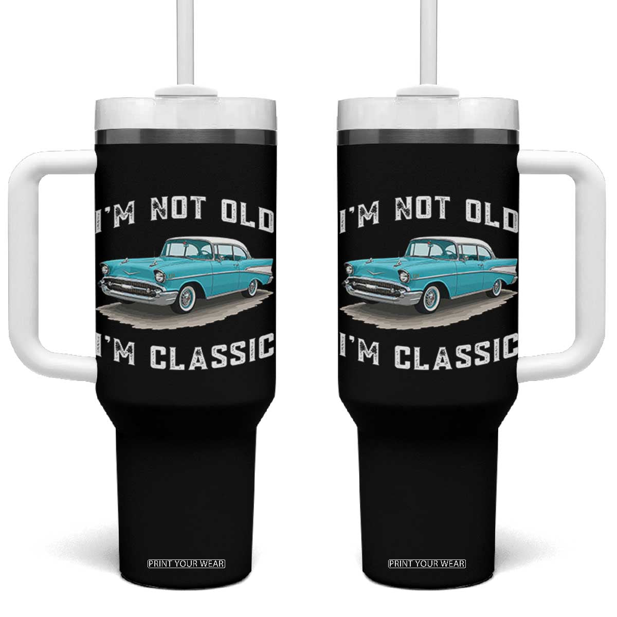 I'm Not Old I'm Classic Tumbler With Handle Vintage 1957 Turquoise Classic Car