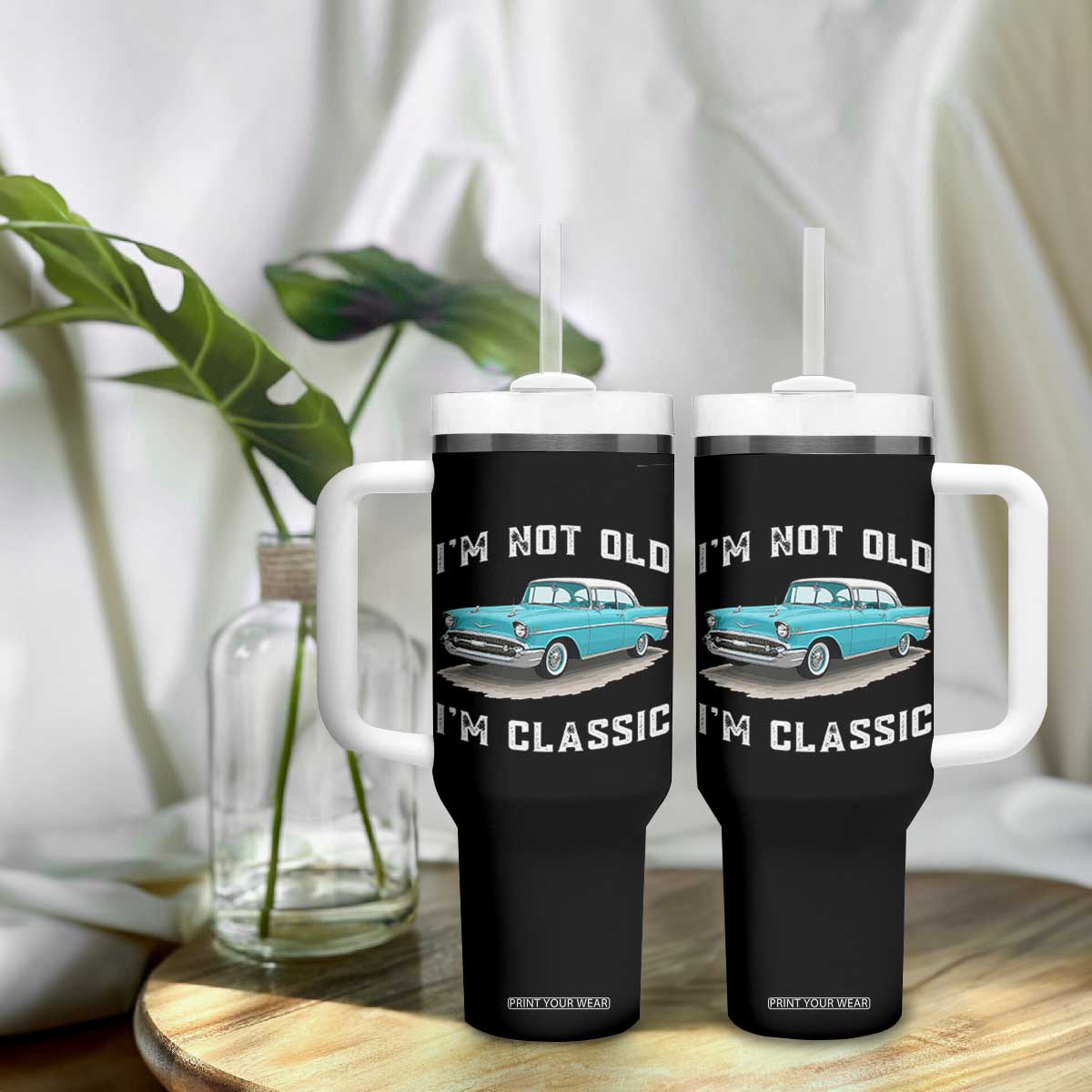 I'm Not Old I'm Classic Tumbler With Handle Vintage 1957 Turquoise Classic Car