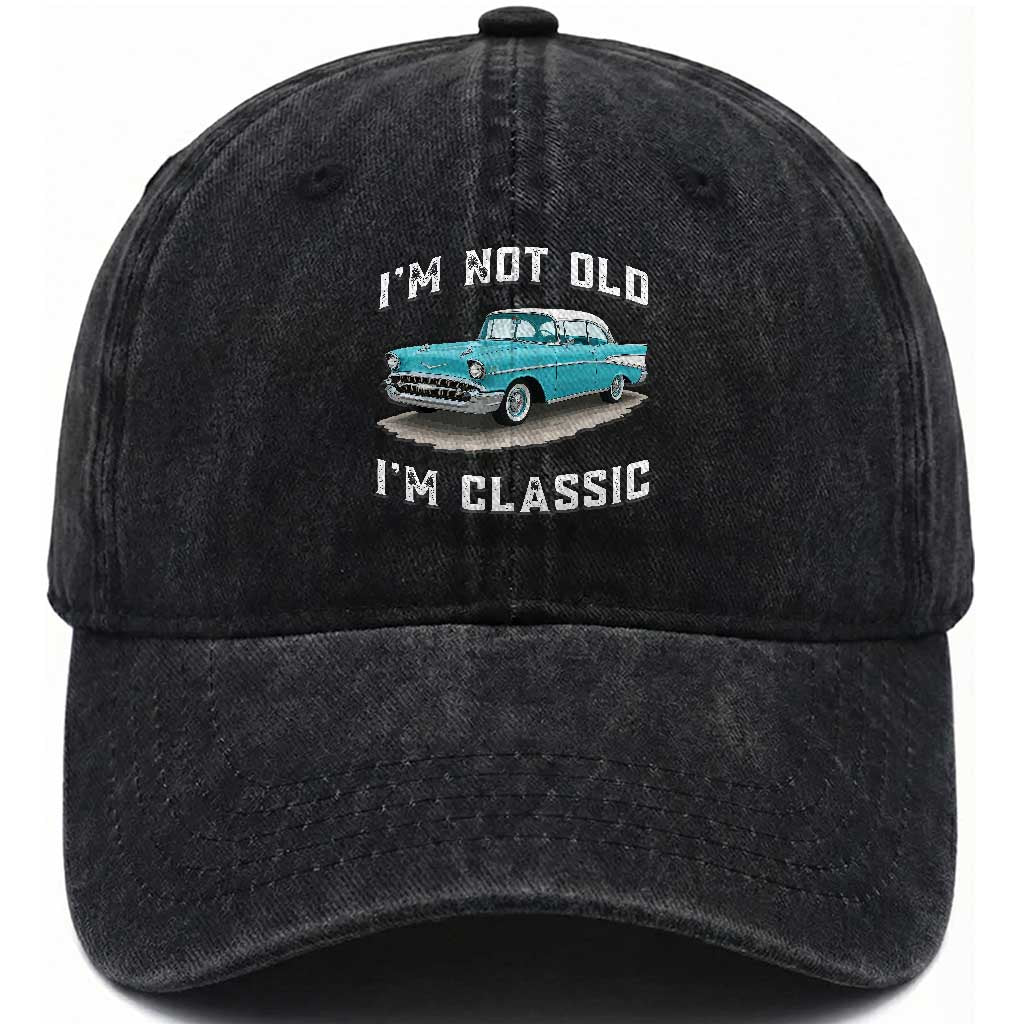 I'm Not Old I'm Classic Washed Cotton Baseball Cap Vintage 1957 Turquoise Classic Car TS14 Print Your Wear