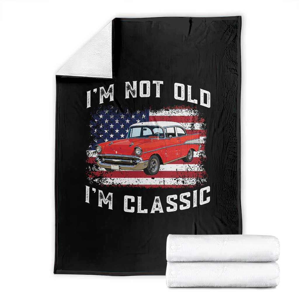 I'm Not Old I'm Classic Throw Blanket Vintage 1957 Hot Rod Silhouette Patriotic American Flag
