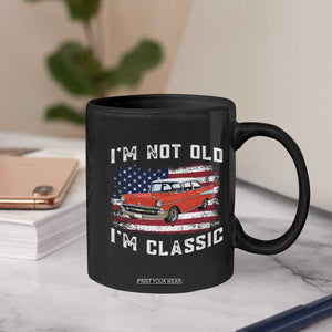 I'm Not Old I'm Classic Coffee Mug Vintage 1957 Hot Rod Silhouette Patriotic American Flag