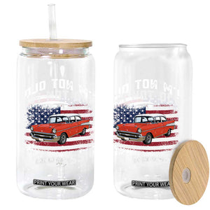 I'm Not Old I'm Classic Glass Can Vintage 1957 Hot Rod Silhouette Patriotic American Flag