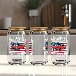 I'm Not Old I'm Classic Glass Can Vintage 1957 Hot Rod Silhouette Patriotic American Flag