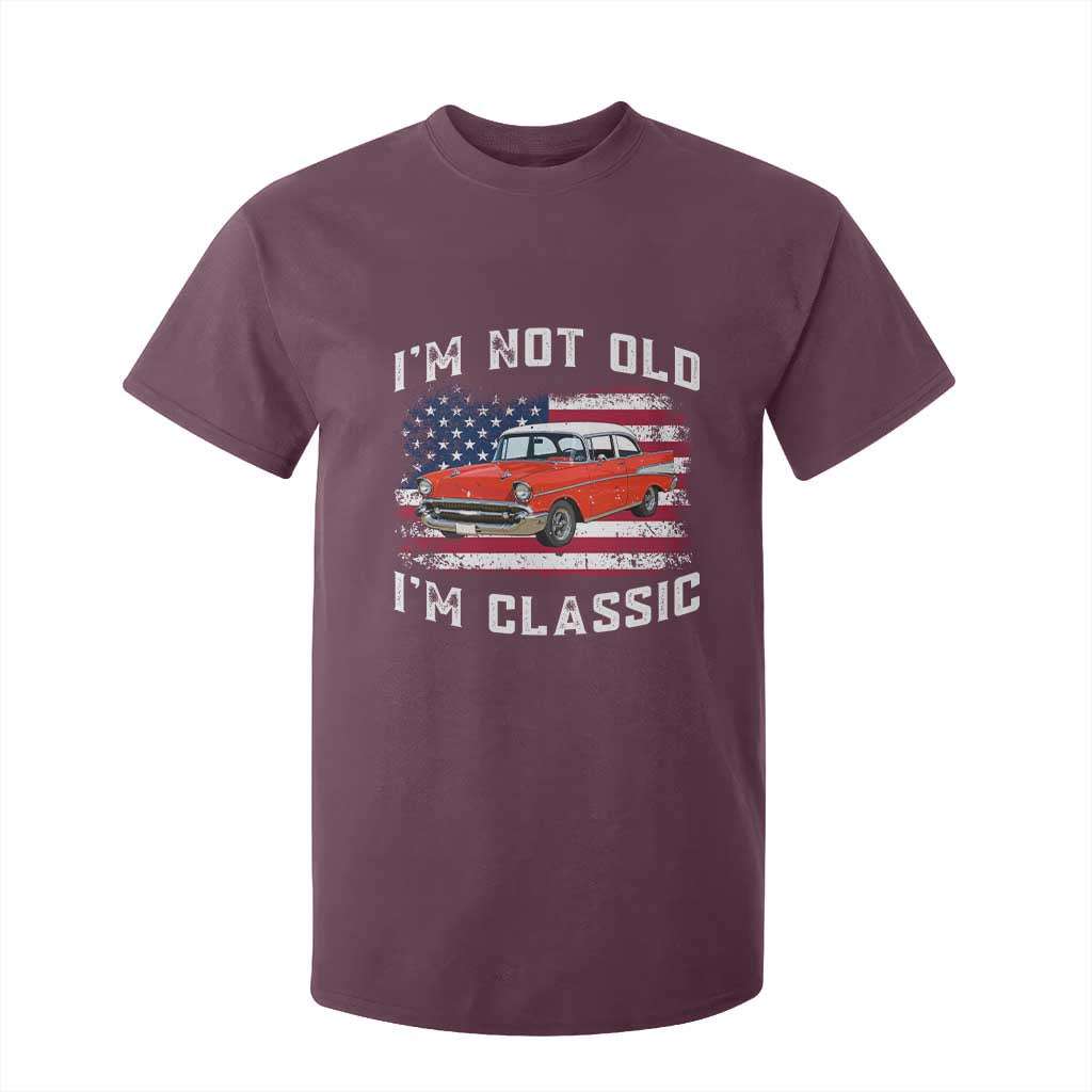 I'm Not Old I'm Classic T Shirt For Kid Vintage 1957 Hot Rod Silhouette Patriotic American Flag