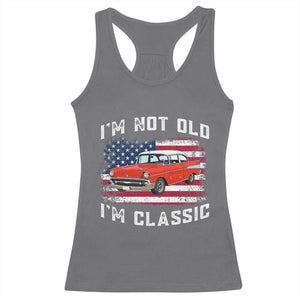 I'm Not Old I'm Classic Racerback Tank Top Vintage 1957 Hot Rod Silhouette Patriotic American Flag