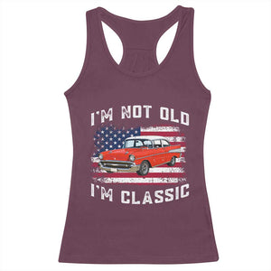 I'm Not Old I'm Classic Racerback Tank Top Vintage 1957 Hot Rod Silhouette Patriotic American Flag
