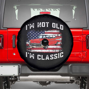 I'm Not Old I'm Classic Spare Tire Cover Vintage 1957 Hot Rod Silhouette Patriotic American Flag