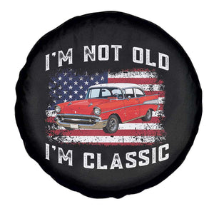 I'm Not Old I'm Classic Spare Tire Cover Vintage 1957 Hot Rod Silhouette Patriotic American Flag