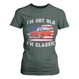 I'm Not Old I'm Classic T Shirt For Women Vintage 1957 Hot Rod Silhouette Patriotic American Flag