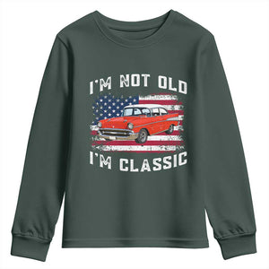 I'm Not Old I'm Classic Youth Sweatshirt Vintage 1957 Hot Rod Silhouette Patriotic American Flag