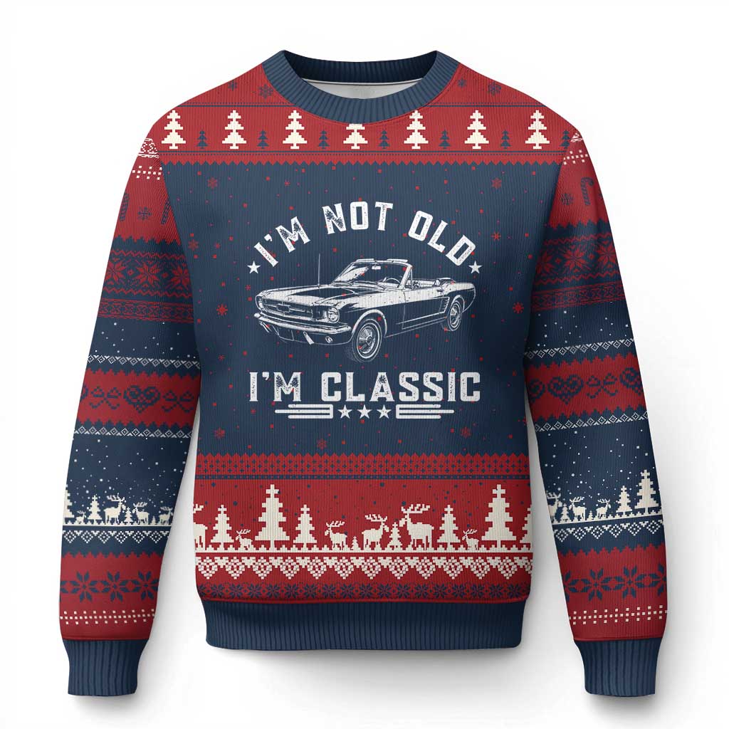 I'm Not Old I'm Classic Ugly Christmas Sweater Vintage 1963 Classic Sports Car TS14 Navy Red Print Your Wear