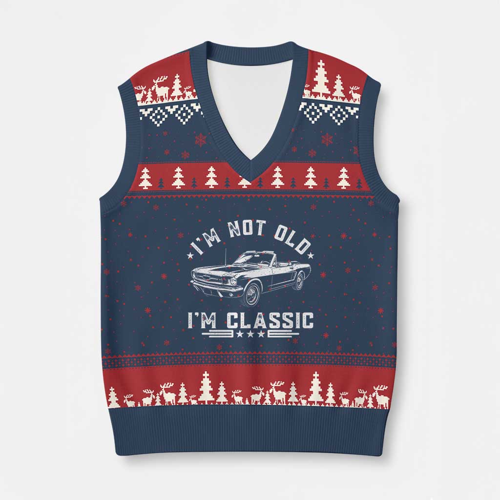 I'm Not Old I'm Classic V-Neck Knit Sweater Vest Vintage 1963 Classic Sports Car TS14 Navy Red Print Your Wear
