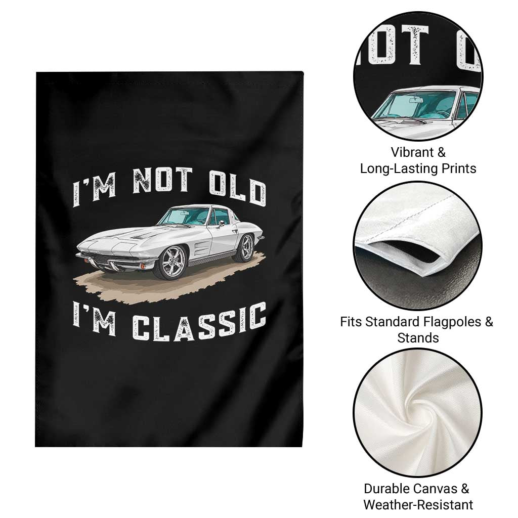 I'm Not Old I'm Classic Garden Flag Vintage 1963 Sports Car Retro Americana