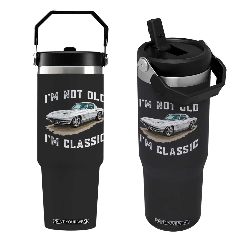 I'm Not Old I'm Classic Flip Straw Tumbler Vintage 1963 Sports Car Retro Americana