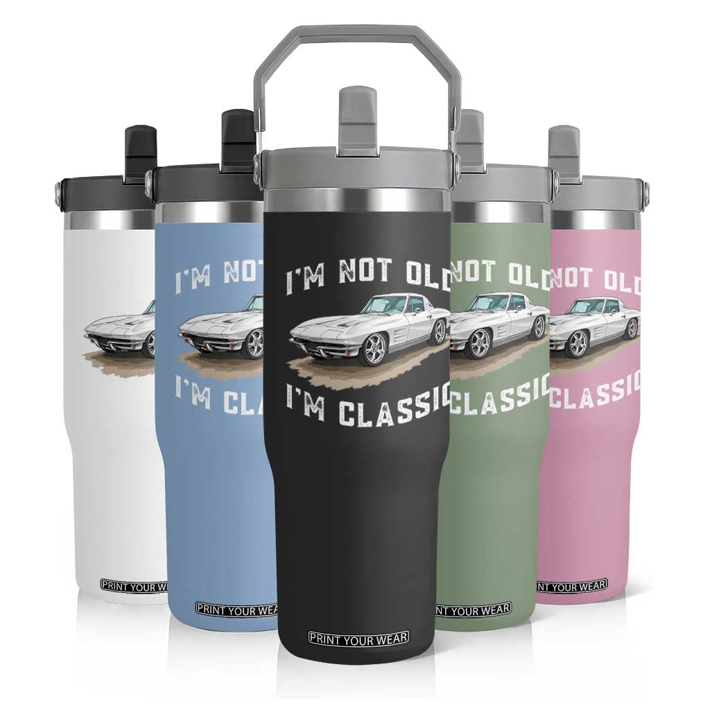 I'm Not Old I'm Classic Flip Straw Tumbler Vintage 1963 Sports Car Retro Americana
