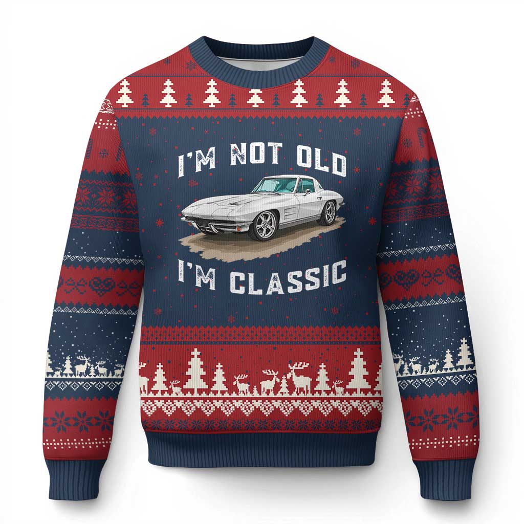 I'm Not Old I'm Classic Ugly Christmas Sweater Vintage 1963 Sports Car Retro Americana TS14 Navy Red Print Your Wear