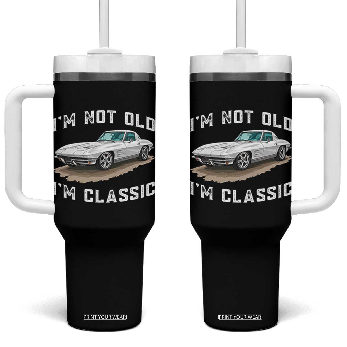 I'm Not Old I'm Classic Tumbler With Handle Vintage 1963 Sports Car Retro Americana
