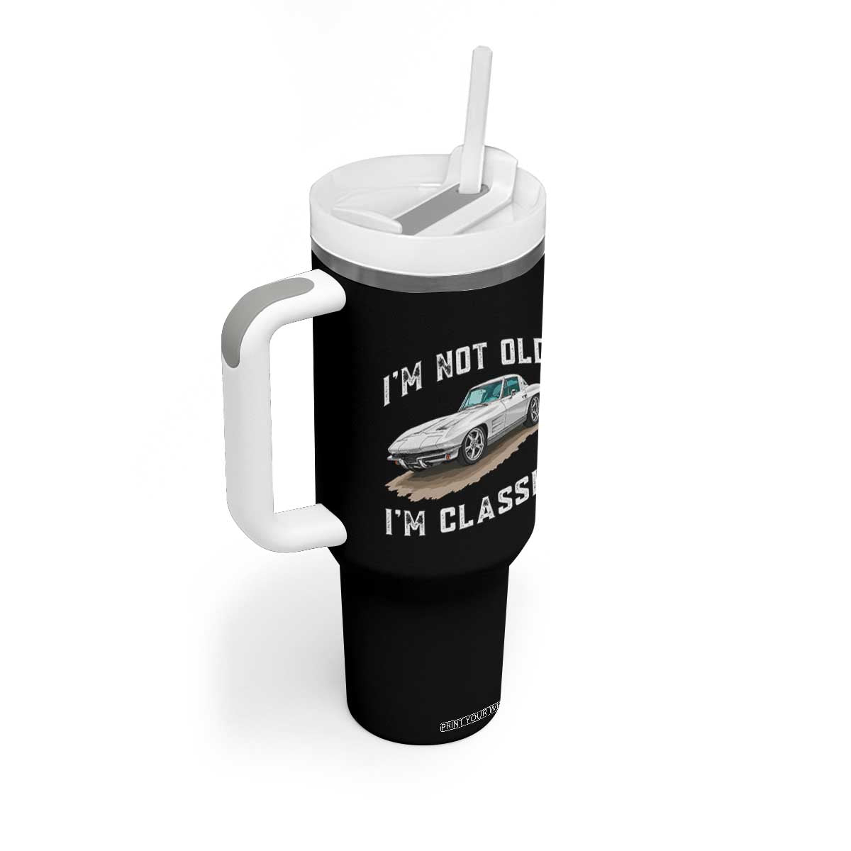 I'm Not Old I'm Classic Tumbler With Handle Vintage 1963 Sports Car Retro Americana