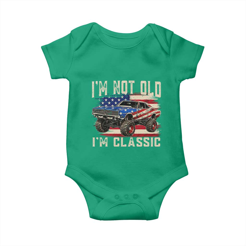 I'm Not Old I'm Classic Baby Onesie Vintage Car American Flag 4th of July