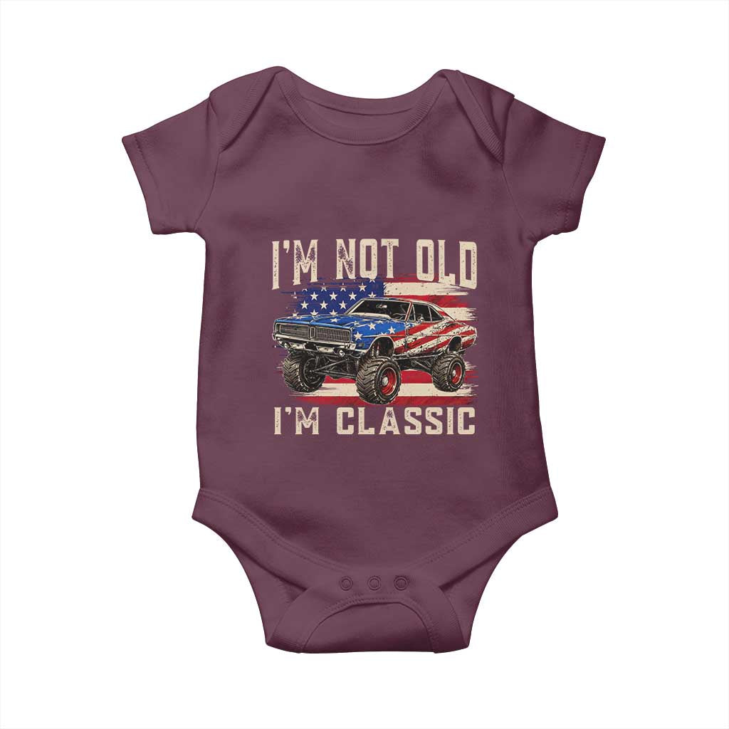 I'm Not Old I'm Classic Baby Onesie Vintage Car American Flag 4th of July