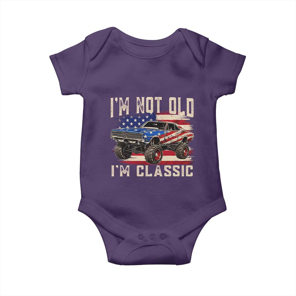 I'm Not Old I'm Classic Baby Onesie Vintage Car American Flag 4th of July