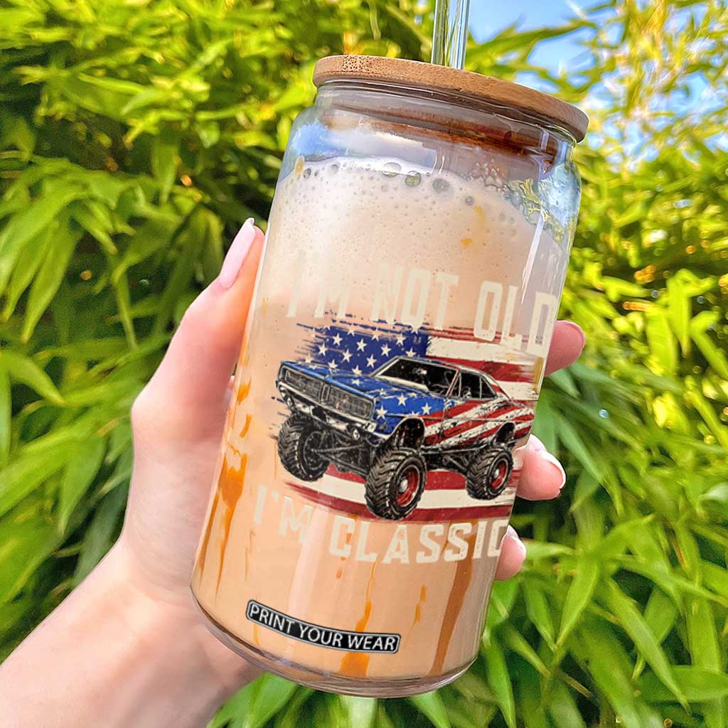 I'm Not Old I'm Classic Glass Can Vintage Car American Flag 4th of July