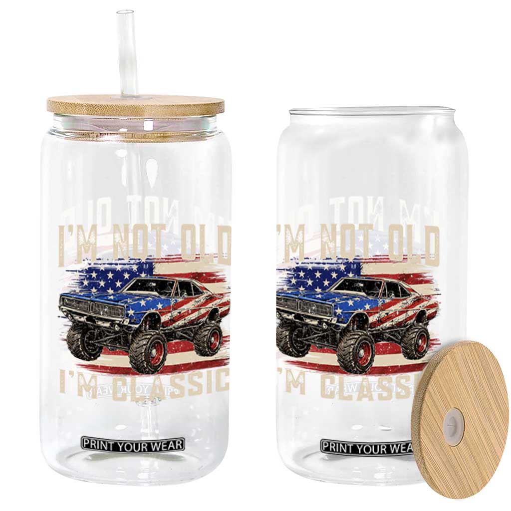 I'm Not Old I'm Classic Glass Can Vintage Car American Flag 4th of July