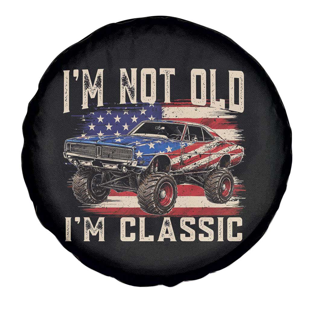 I'm Not Old I'm Classic Spare Tire Cover Vintage Car American Flag 4th of July