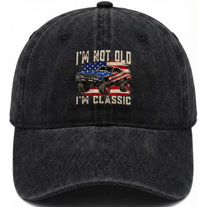 I'm Not Old I'm Classic Washed Cotton Baseball Cap Vintage Car American Flag 4th of July