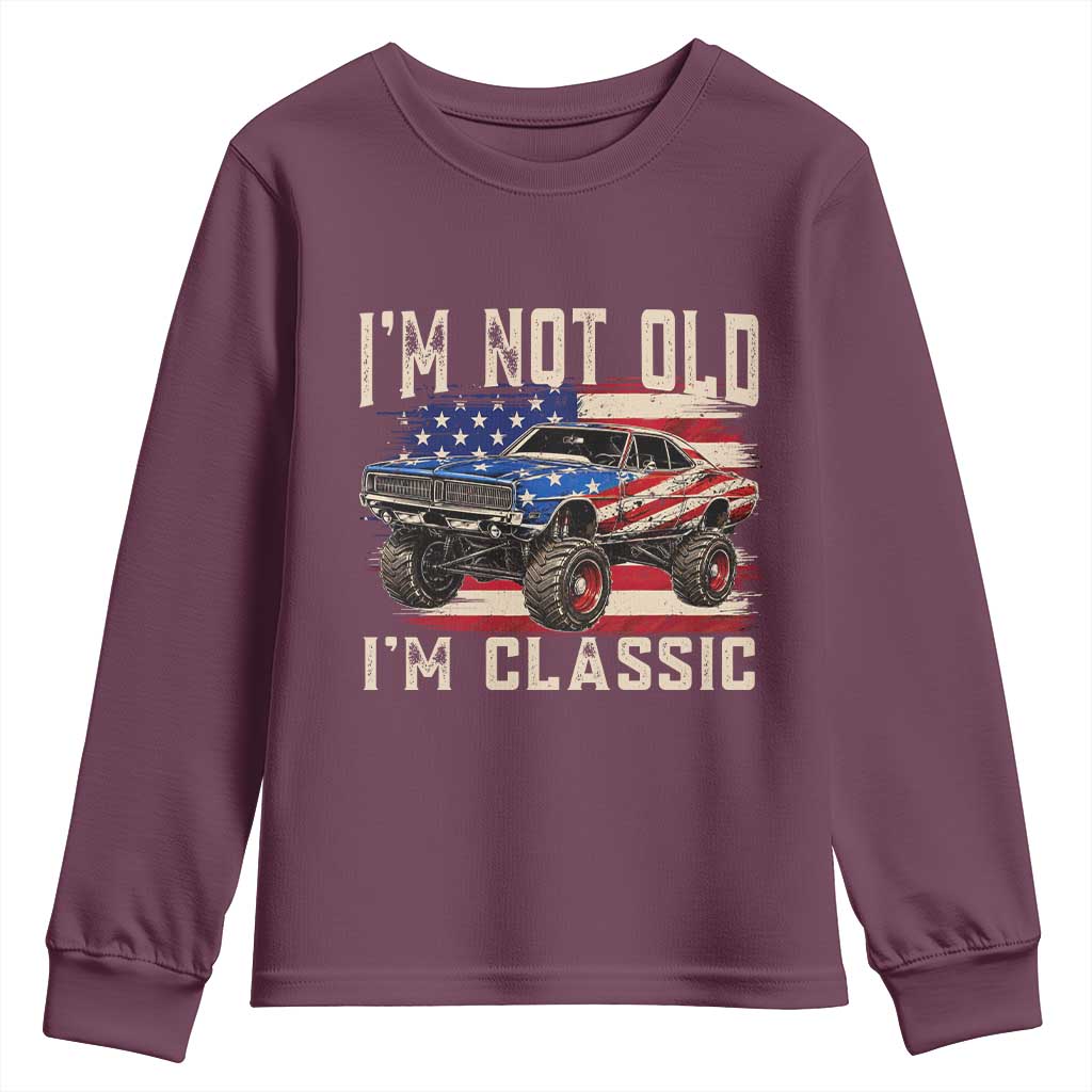 I'm Not Old I'm Classic Youth Sweatshirt Vintage Car American Flag 4th of July