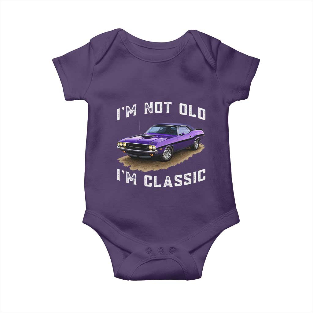 I'm Not Old I'm Classic Baby Onesie Vintage 1970 Purple Classic Muscle Car