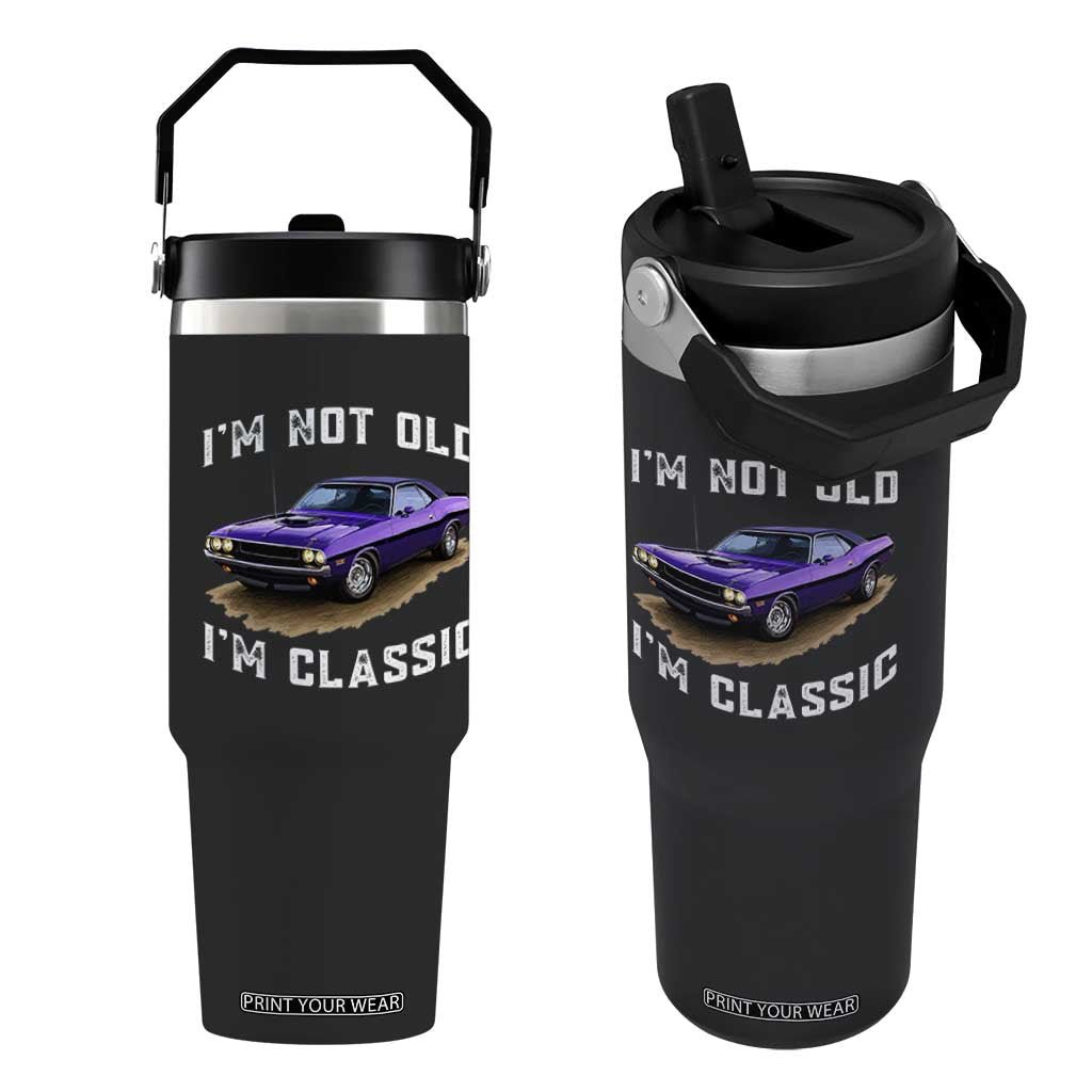 I'm Not Old I'm Classic Flip Straw Tumbler Vintage 1970 Purple Classic Muscle Car