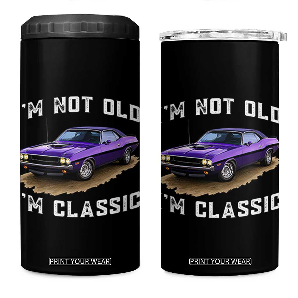 I'm Not Old I'm Classic 4 in 1 Can Cooler Tumbler Vintage 1970 Purple Classic Muscle Car