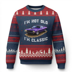 I'm Not Old I'm Classic Ugly Christmas Sweater Vintage 1970 Purple Classic Muscle Car