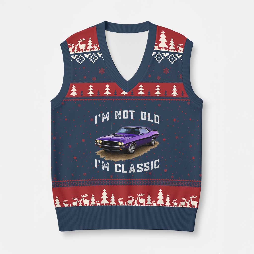 I'm Not Old I'm Classic V-Neck Knit Sweater Vest Vintage 1970 Purple Classic Muscle Car