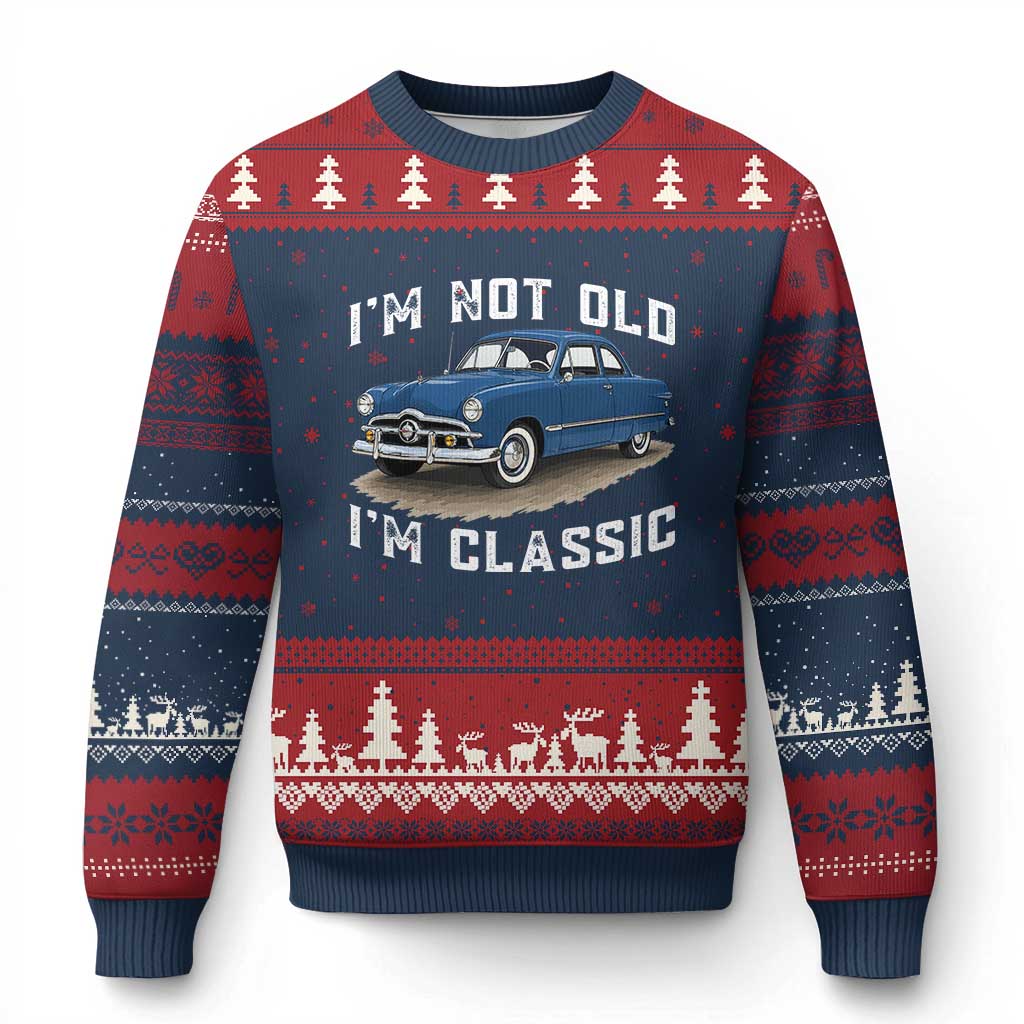 I'm Not Old I'm Classic Ugly Christmas Sweater Vintage 1949 Classic American Coupe Car TS14 Navy Red Print Your Wear