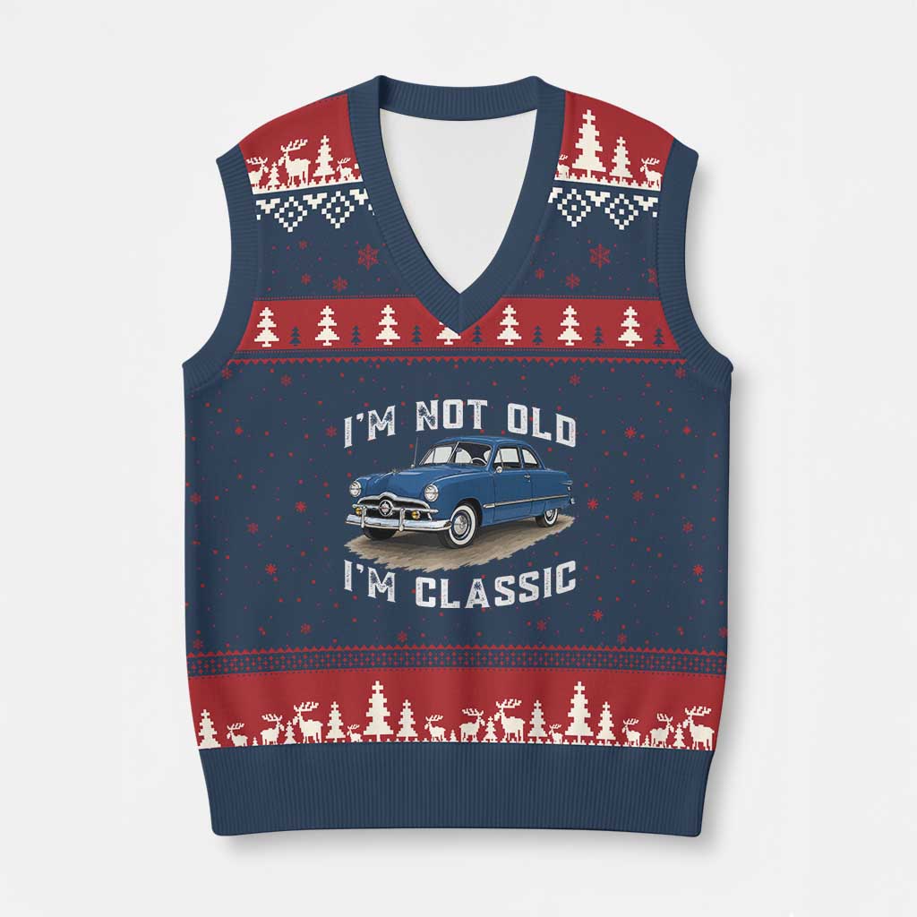 I'm Not Old I'm Classic V-Neck Knit Sweater Vest Vintage 1949 Classic American Coupe Car