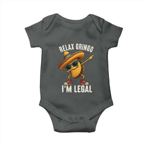 Relax Ringo I'm Legal Baby Onesie Funny Mexican Taco Lover TS14 Dark Heather Print Your Wear