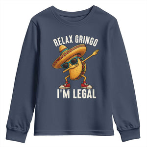Relax Ringo I'm Legal Youth Sweatshirt Funny Mexican Taco Lover TS14 Navy Print Your Wear