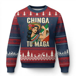 Chinga Tu Maga Protest Ugly Christmas Sweater Funny Mexican Women TS14 Navy Red Print Your Wear