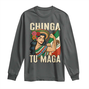 Chinga Tu Maga Protest Long Sleeve Shirt Funny Mexican Women TS14 Dark Heather Print Your Wear