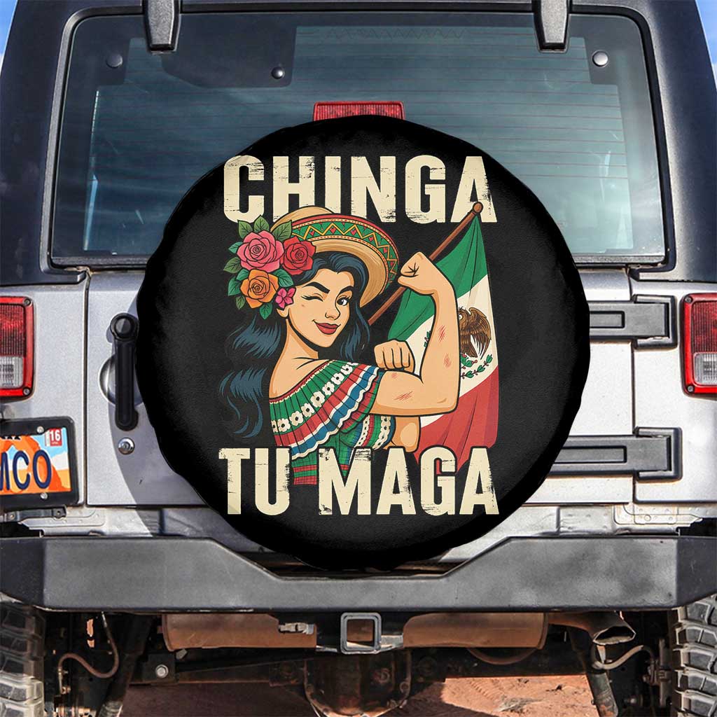 Chinga Tu Maga Protest Spare Tire Cover Funny Mexican Women TS14 No hole Black Print Your Wear