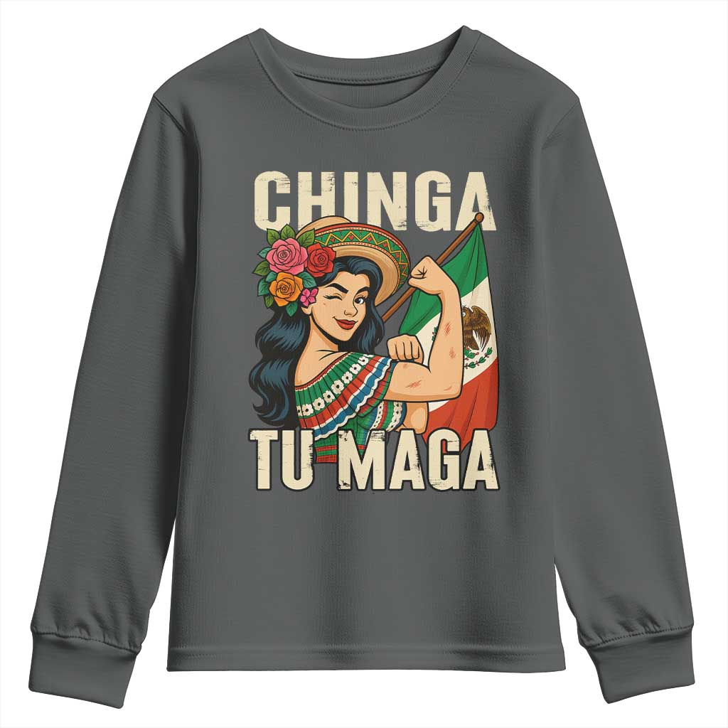 Chinga Tu Maga Protest Youth Sweatshirt Funny Mexican Women TS14 Dark Heather Print Your Wear