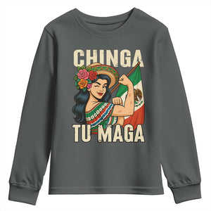 Chinga Tu Maga Protest Youth Sweatshirt Funny Mexican Women TS14 Dark Heather Print Your Wear