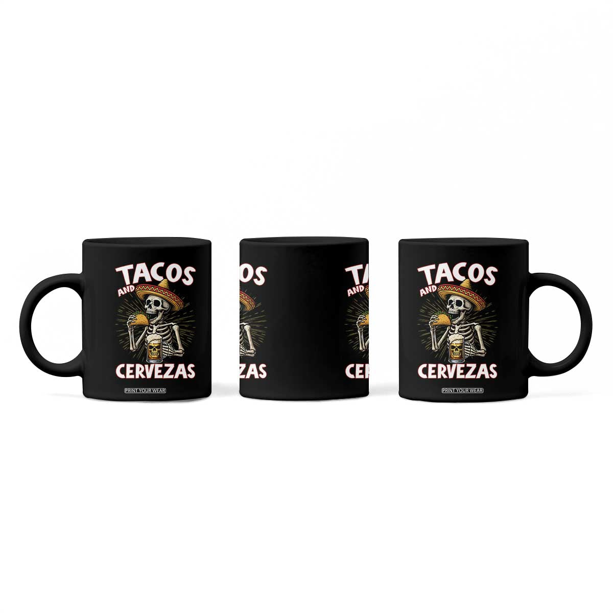 Tacos and Cervezas Coffee Mug Funny Skeleton Drinking Beer Lovers TS14 Print Your Wear