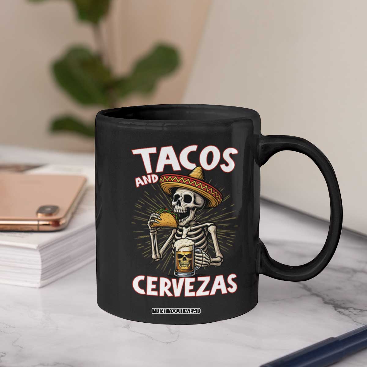 Tacos and Cervezas Coffee Mug Funny Skeleton Drinking Beer Lovers TS14 Print Your Wear